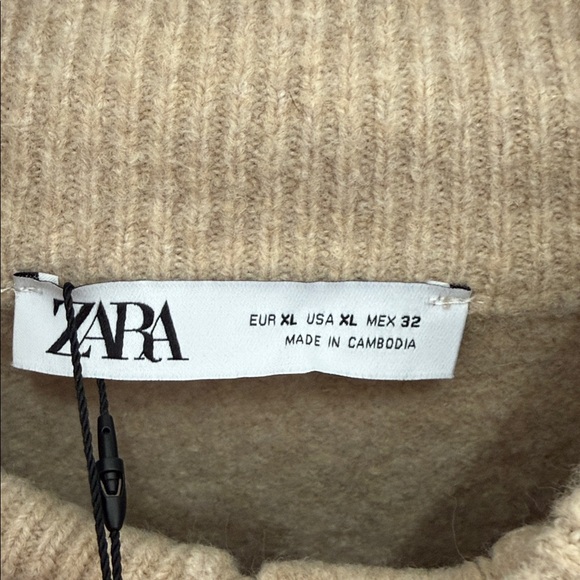 *NEW* Zara Basic Knit Mock Neck Sweater, Tan, Black Stripes, Size XL - Picture 2 of 3